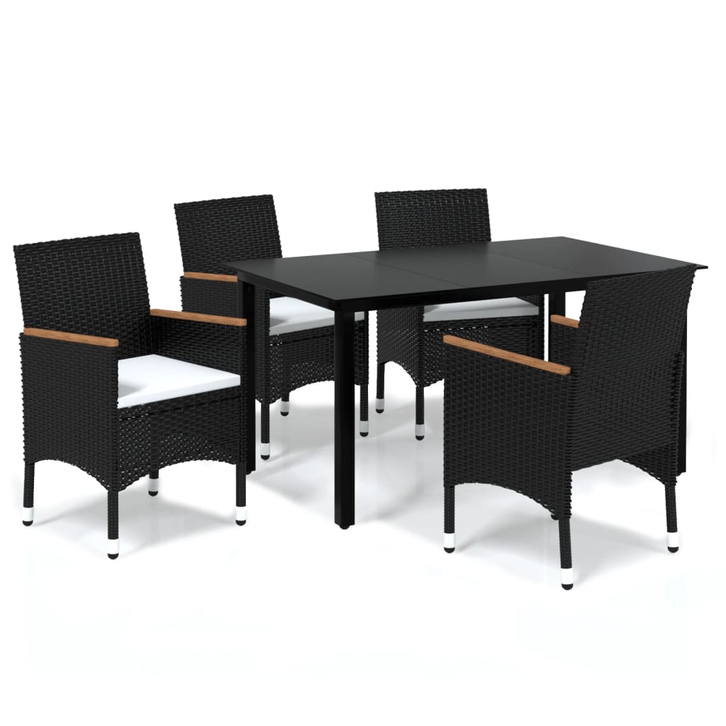 Set mobilier de grădină cu perne, 5 piese, negru, poliratan - Lando