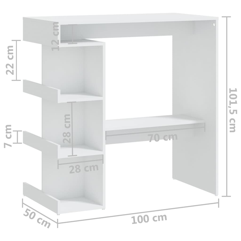 Masă bar cu raft de depozitare, alb, 100x50x101,5 cm, PAL - Lando