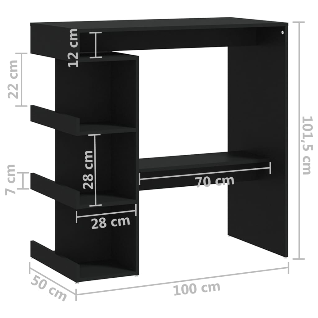 Masă bar cu raft de depozitare, negru, 100x50x101,5 cm, PAL - Lando