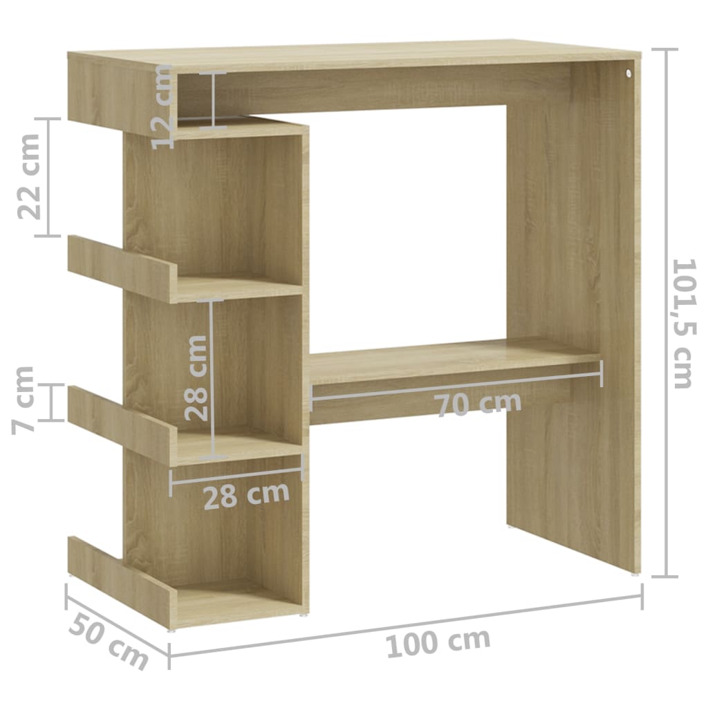 Masă bar cu raft depozitare stejar sonoma 100x50x101,5 cm PAL - Lando