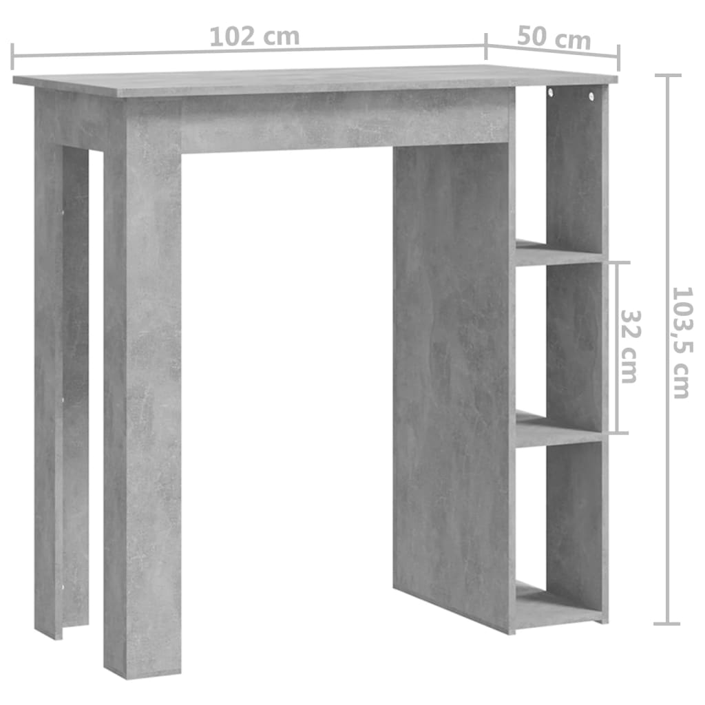 Masă de bar cu raft, gri beton,102x50x103,5 cm, PAL - Lando