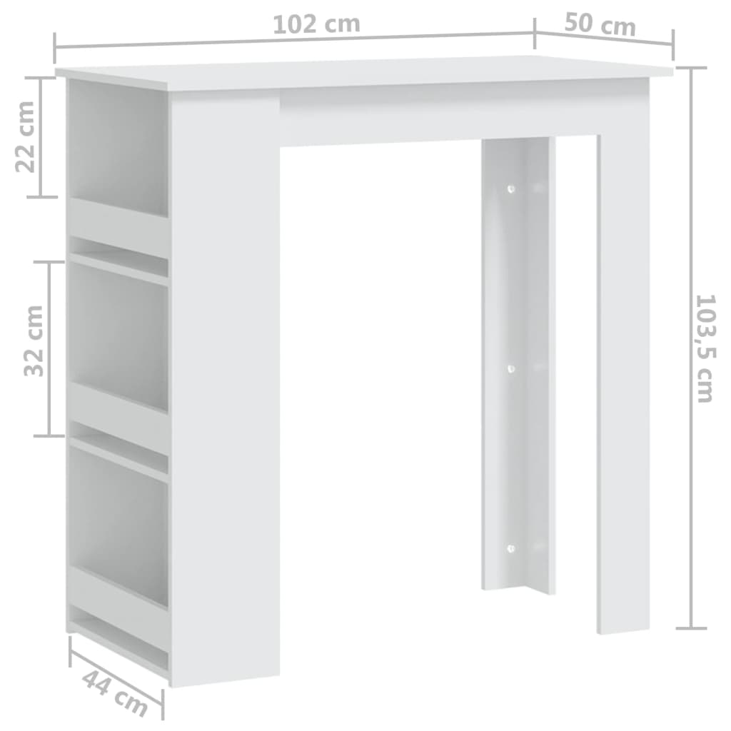 Masă de bar cu raft de depozitare, alb, 102x50x103,5 cm, PAL - Lando