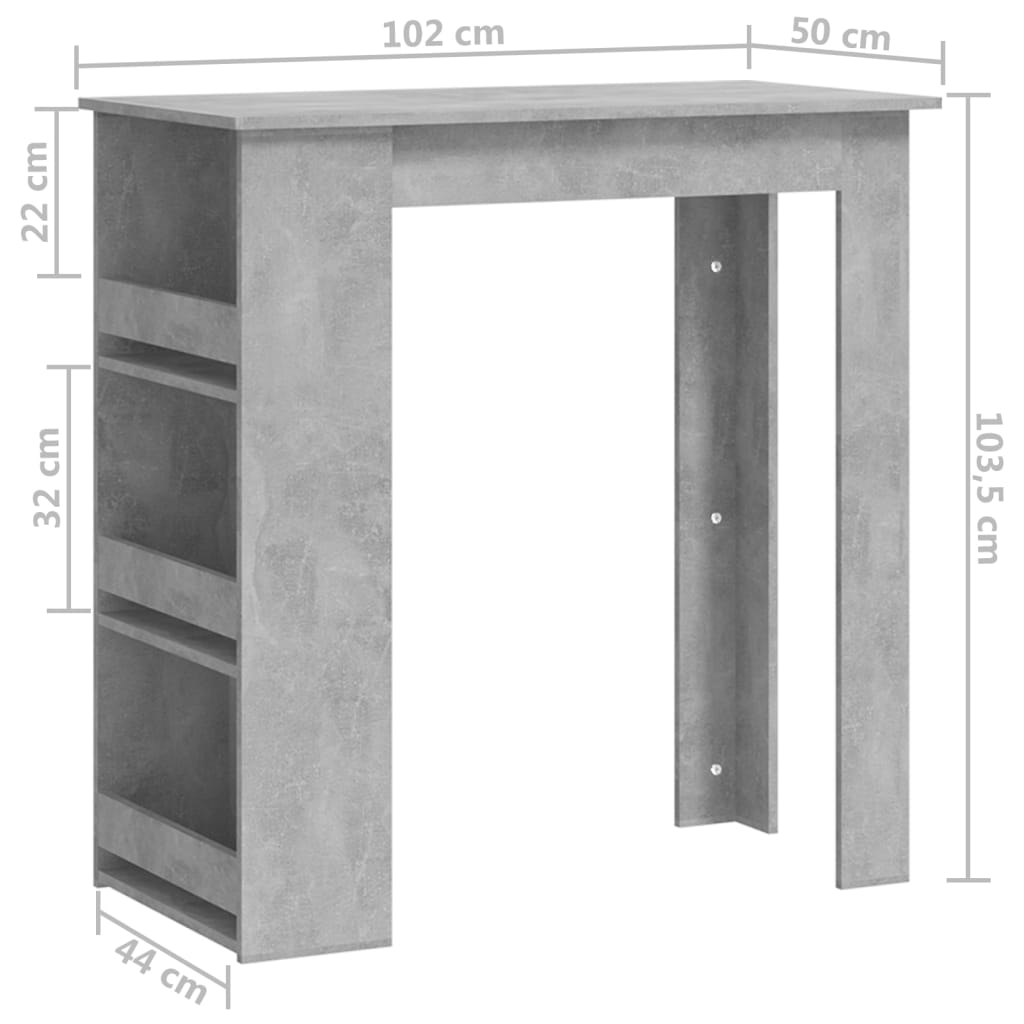 Masă de bar cu raft de depozitare, gri beton, 102x50x103,5 cm - Lando