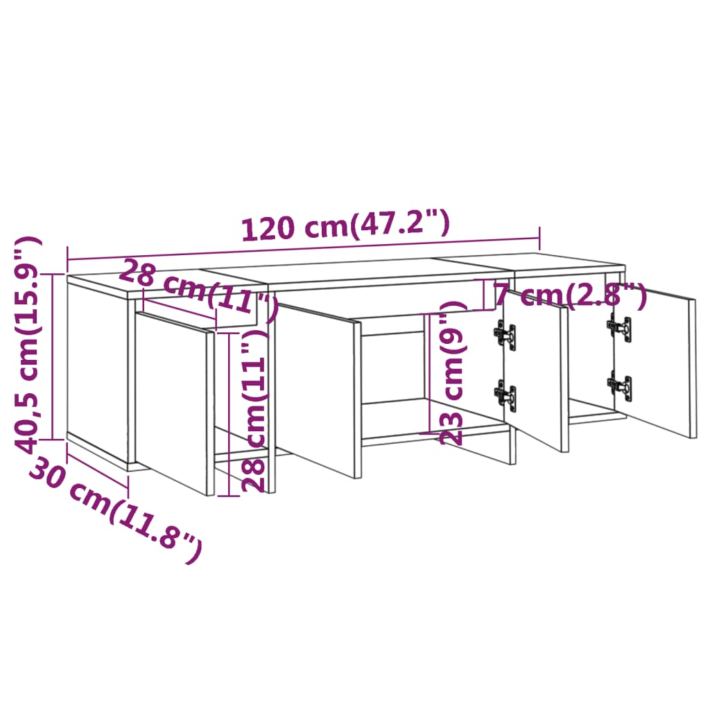 Comodă TV, gri beton, 120x30x40,5 cm, PAL Lando - Lando