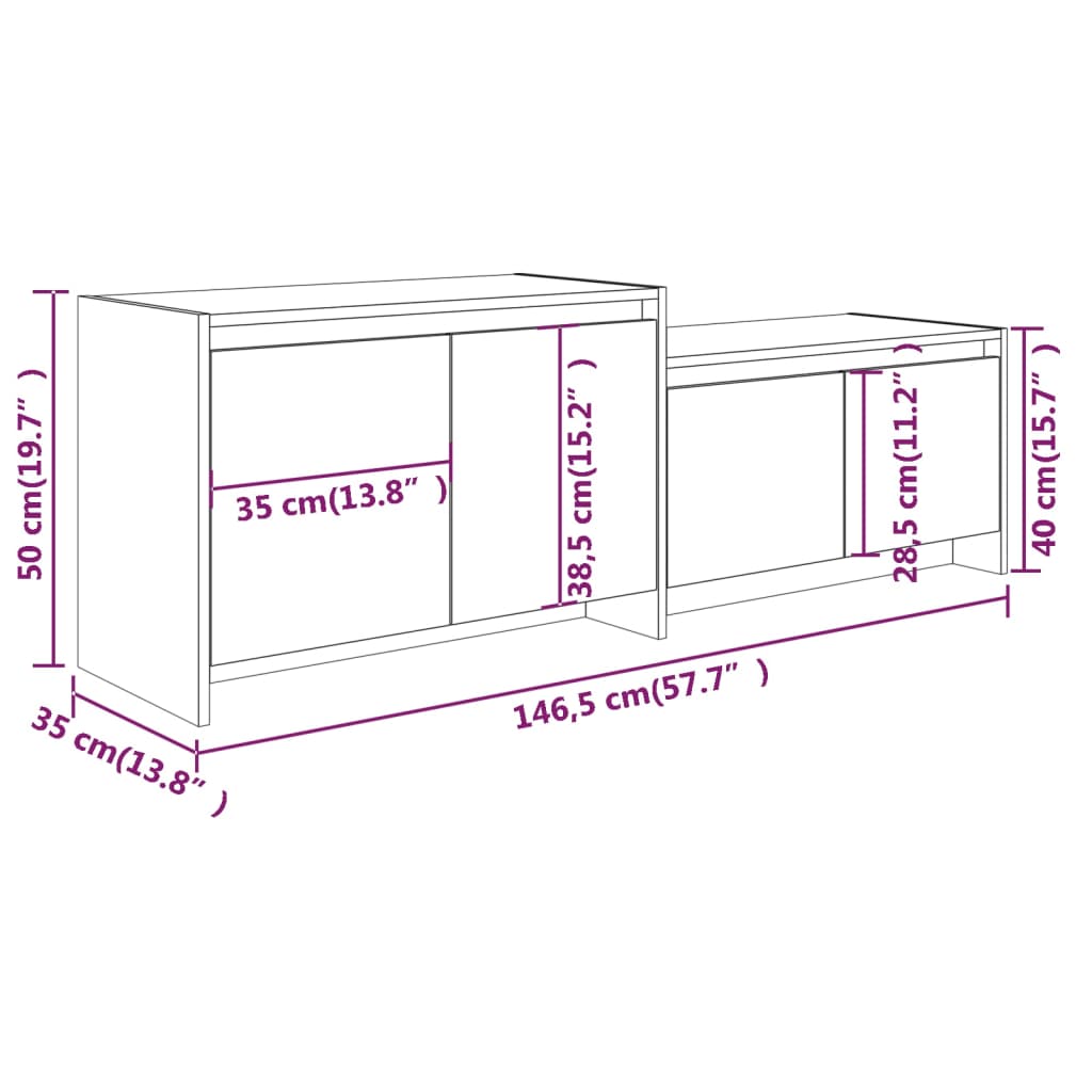 Comodă TV, gri beton, 146,5x35x50 cm, PAL Lando - Lando