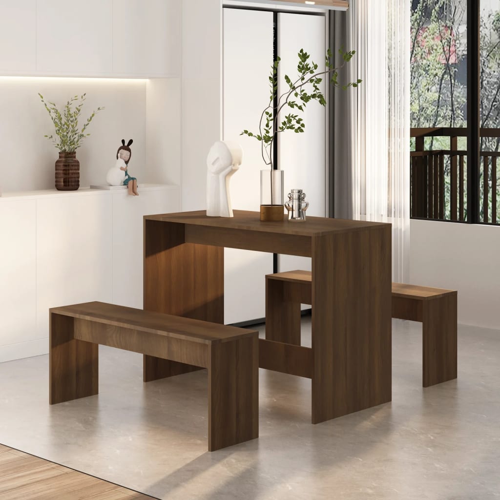 Set mobilier de bucătărie, 3 piese, maro, stejar, PAL - Lando