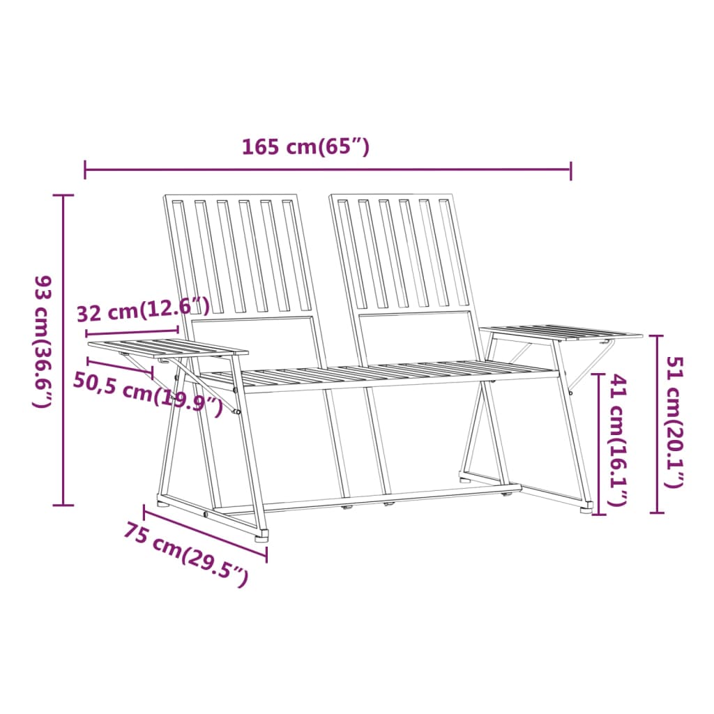 Bancă de grădină cu 2 locuri, negru, 165 cm, oțel - Lando