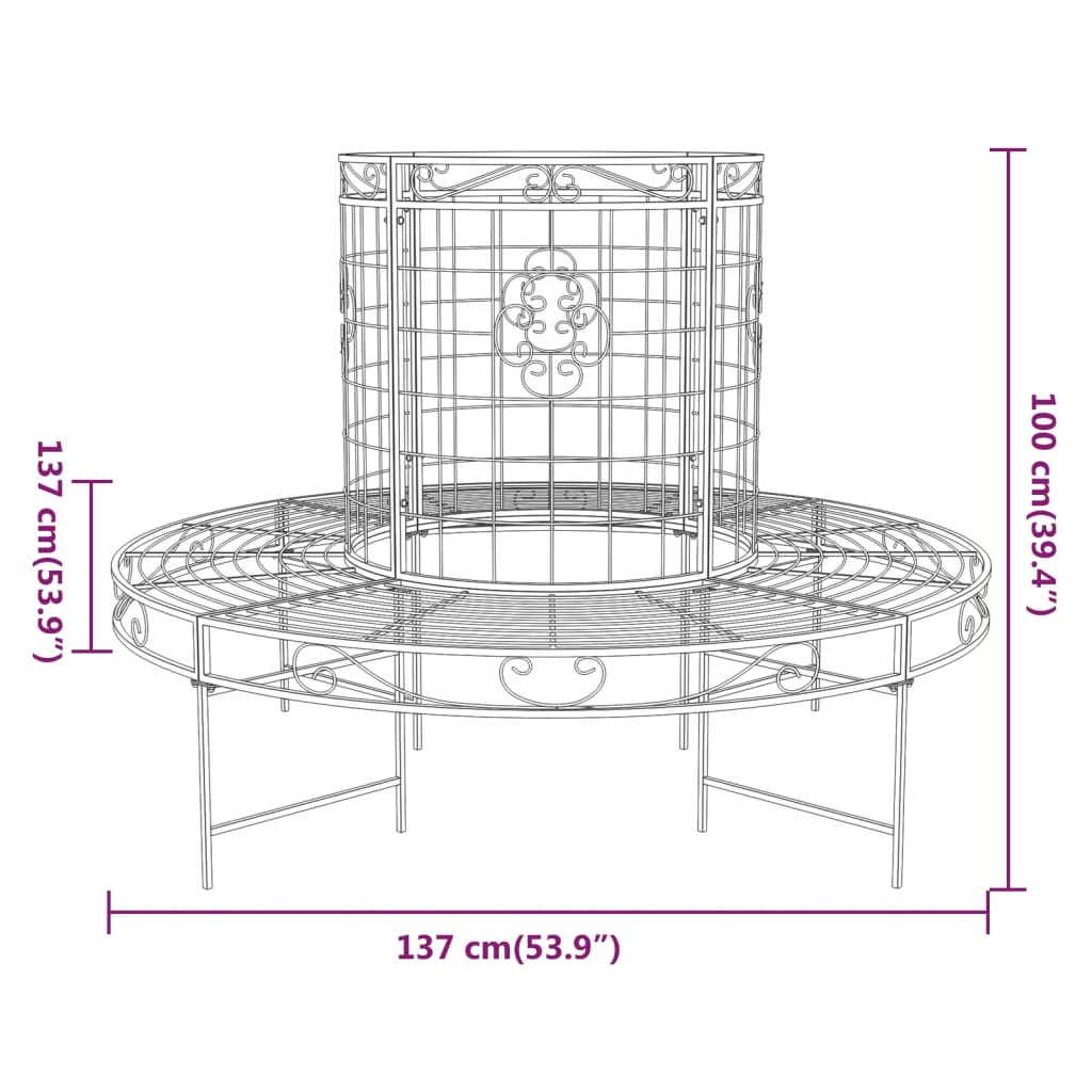 Bancă circulară de copac, negru, Ø137 cm, oțel - Lando