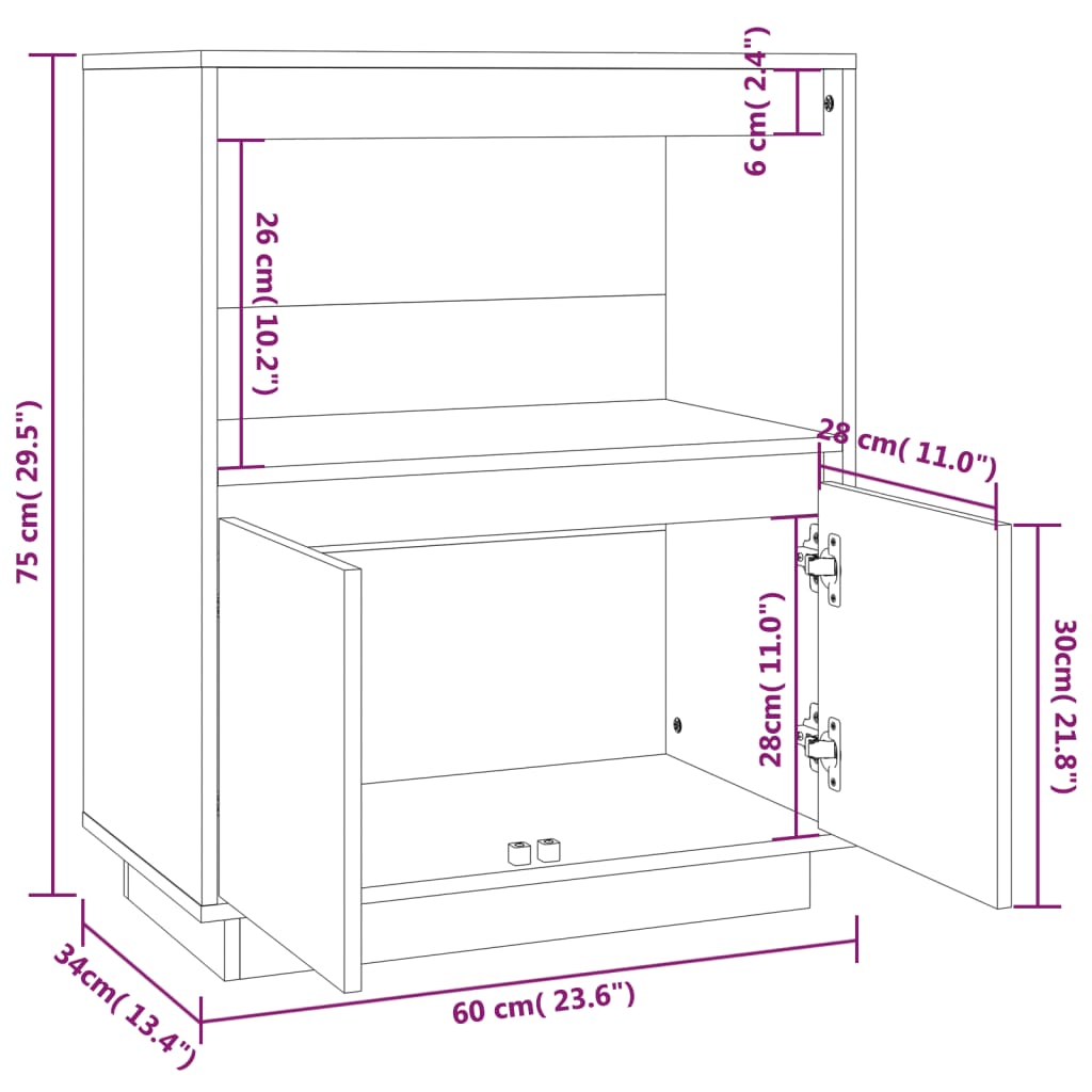 Servantă albă 60x34x75 cm din lemn masiv de pin Lando - Lando