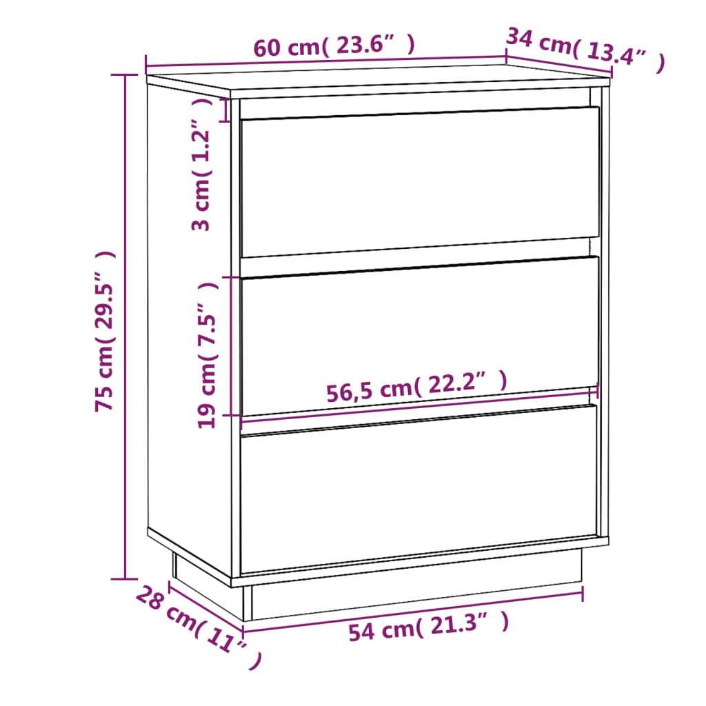 Servantă albă 60x34x75 cm din lemn masiv de pin Lando - Lando