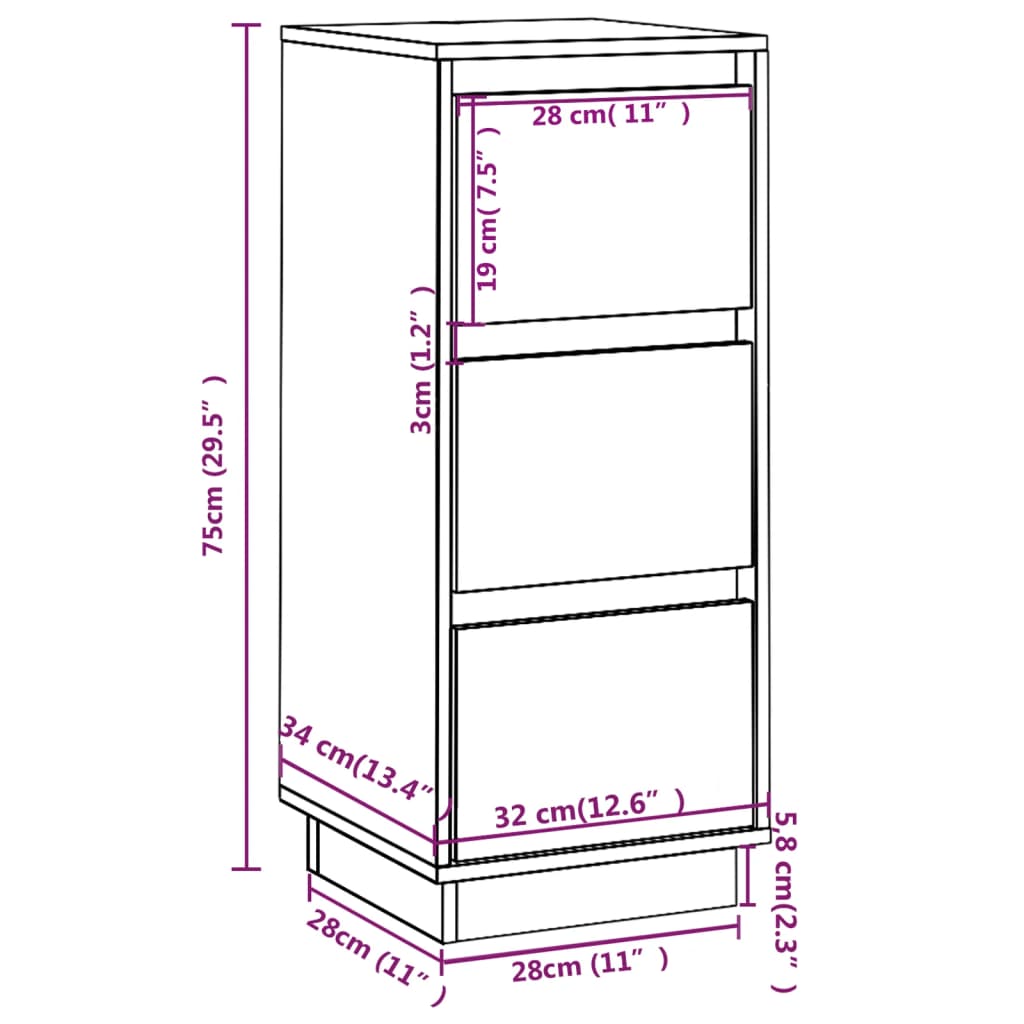 Servante, 2 buc., negru, 32x34x75 cm, lemn masiv de pin Lando - Lando