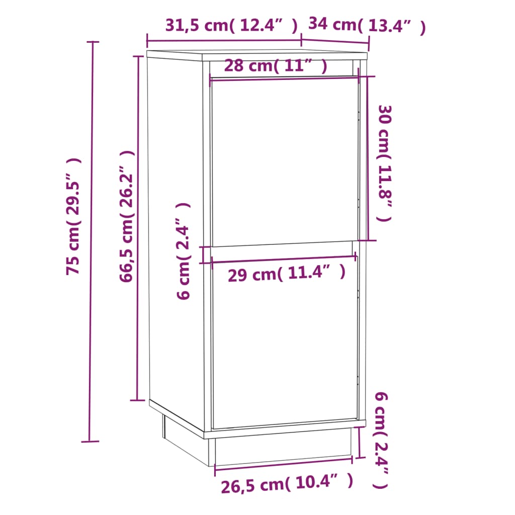 Servante, 2 buc., alb, 31,5x34x75 cm, lemn masiv de pin Lando - Lando