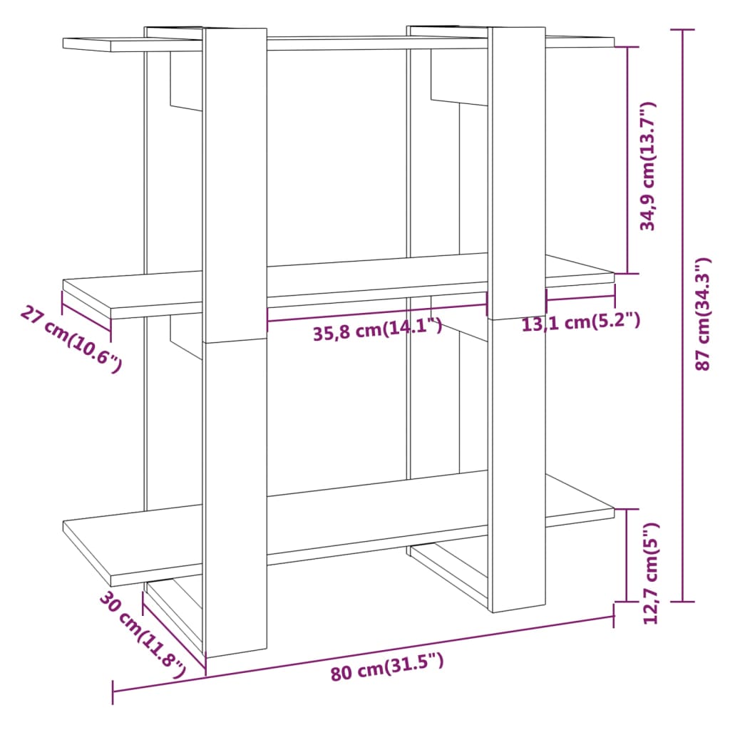 Bibliotecă/Separator cameră, negru, 80x30x87 cm Lando - Lando