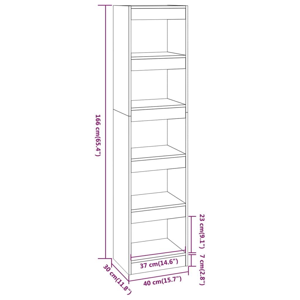 Bibliotecă/Separator cameră, gri beton, 40x30x166 cm Lando - Lando