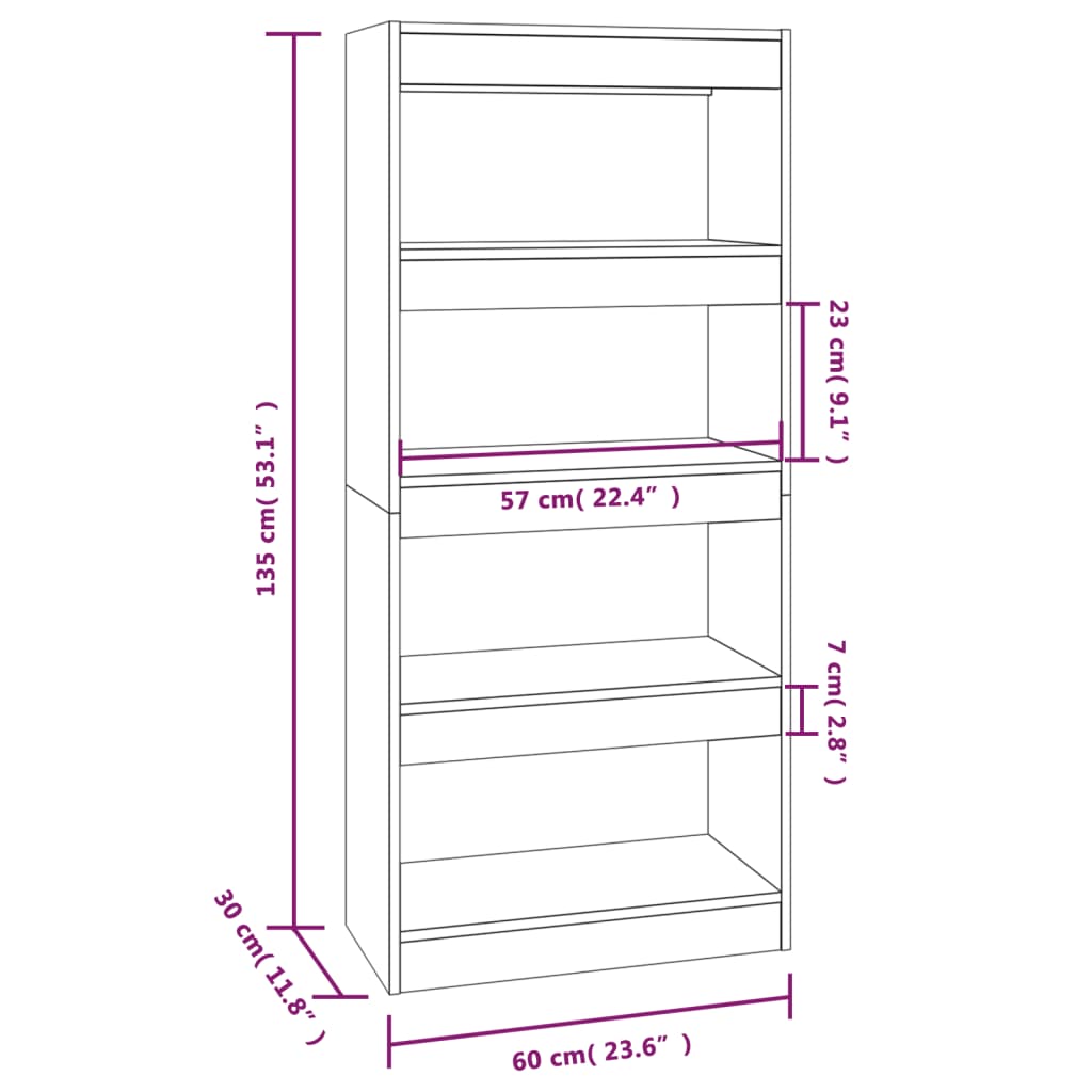 Bibliotecă/Separator cameră, alb, 60x30x135 cm, lemn prelucrat Lando - Lando