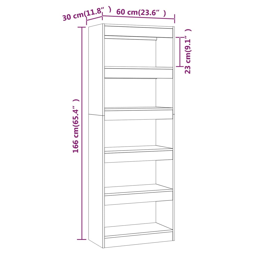 Bibliotecă/Separator cameră alb extralucios, 60x30x166 cm PAL Lando - Lando