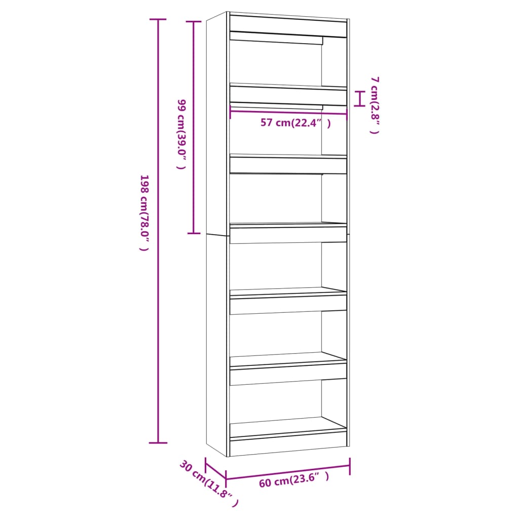 Bibliotecă/Separator cameră, alb extralucios, 60x30x198 cm Lando - Lando