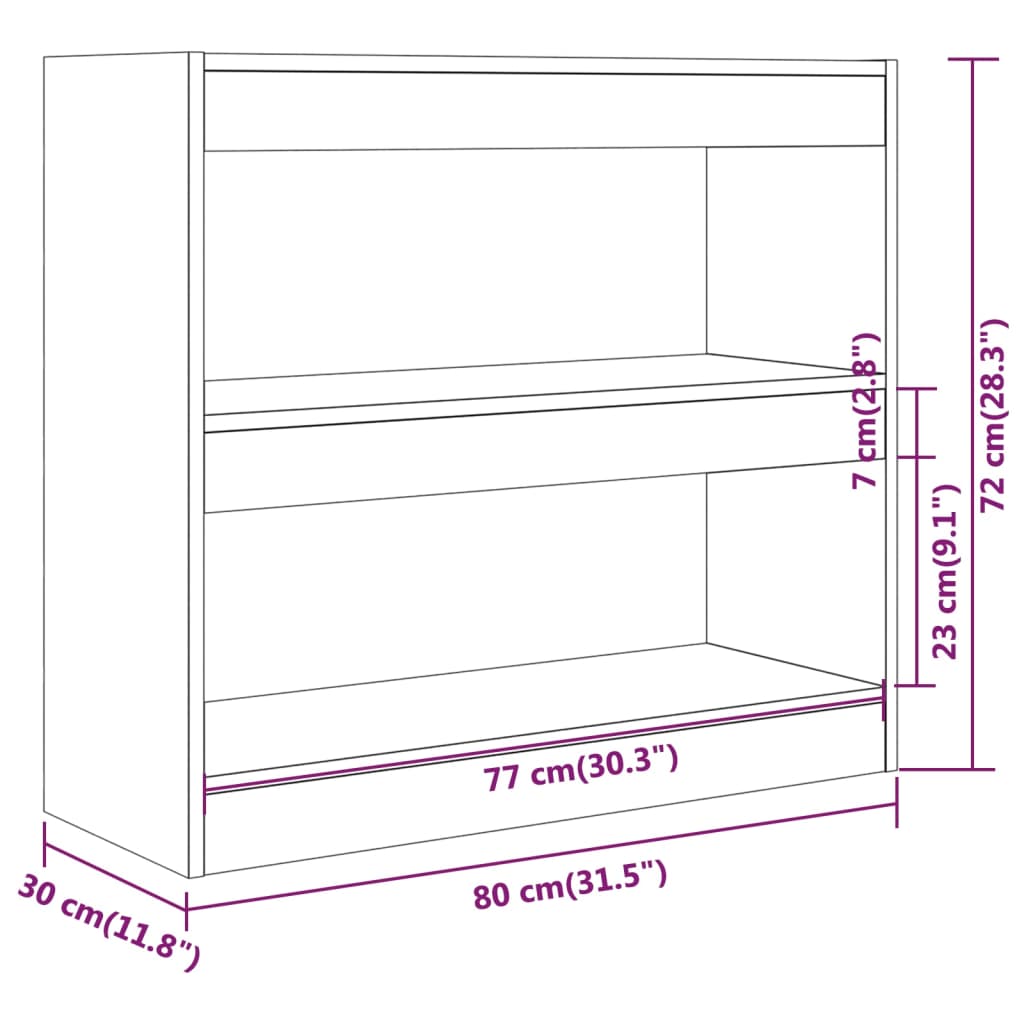 Bibliotecă/Separator cameră, alb extralucios, 80x30x96 cm, PAL - Lando