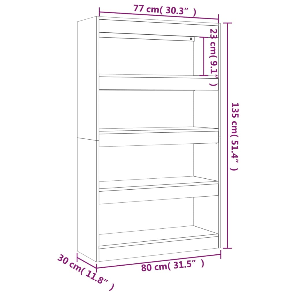 Bibliotecă/Separator cameră, stejar sonoma, 80x30x135 cm, PAL Lando - Lando