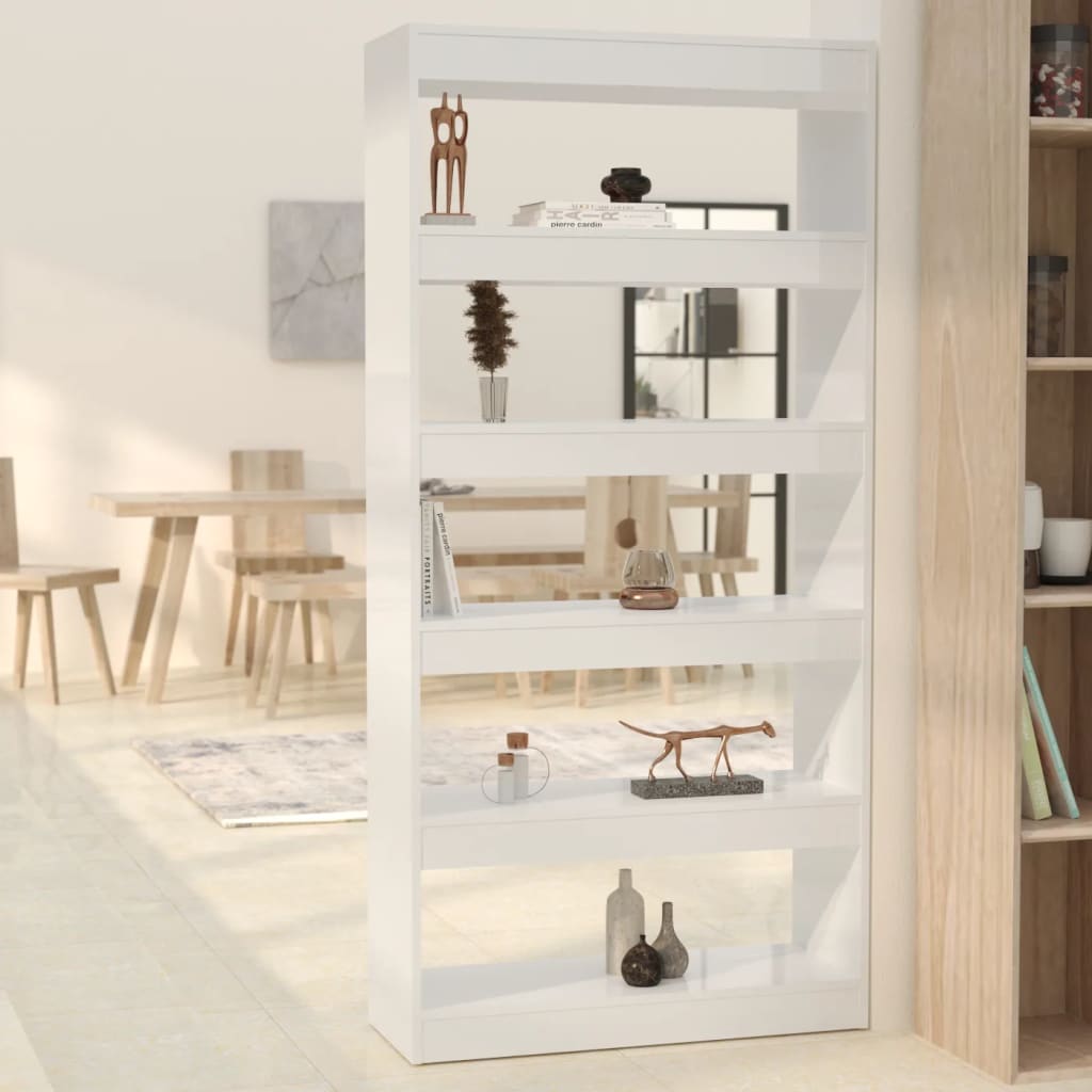 Bibliotecă/Separator cameră, alb lucios, 80x30x166 cm, PAL Lando - Lando