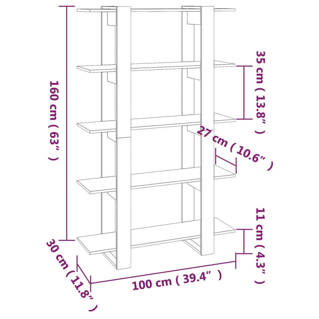 Bibliotecă/Separator cameră, gri sonoma, 100x30x160 cm Lando - Lando