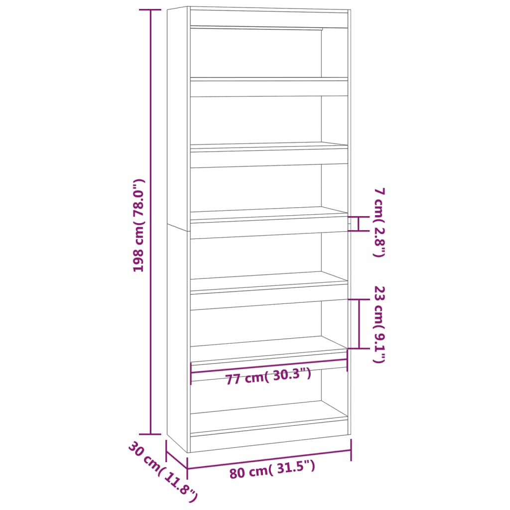 Bibliotecă/Separator cameră, gri sonoma, 80x30x198 cm, PAL Lando - Lando