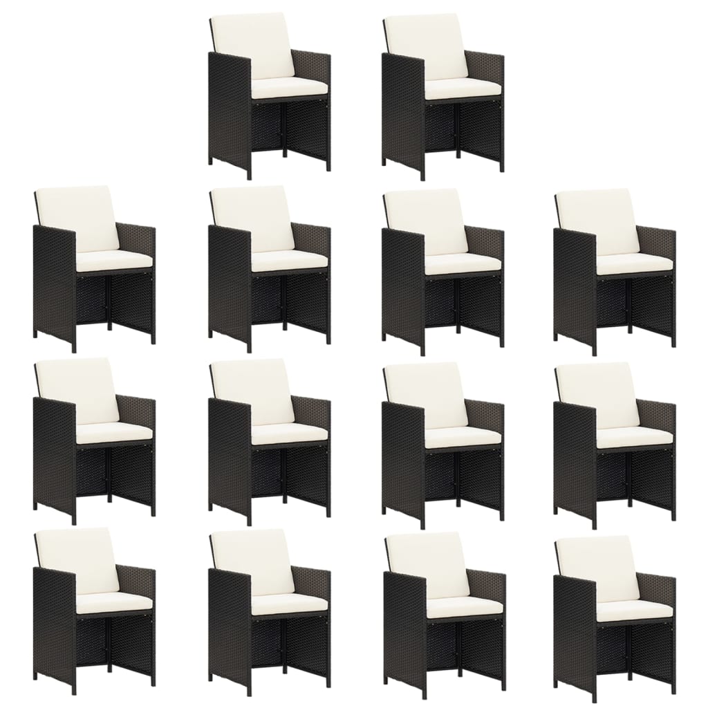 Set mobilier de exterior cu perne, 15 piese, negru, poliratan - Lando