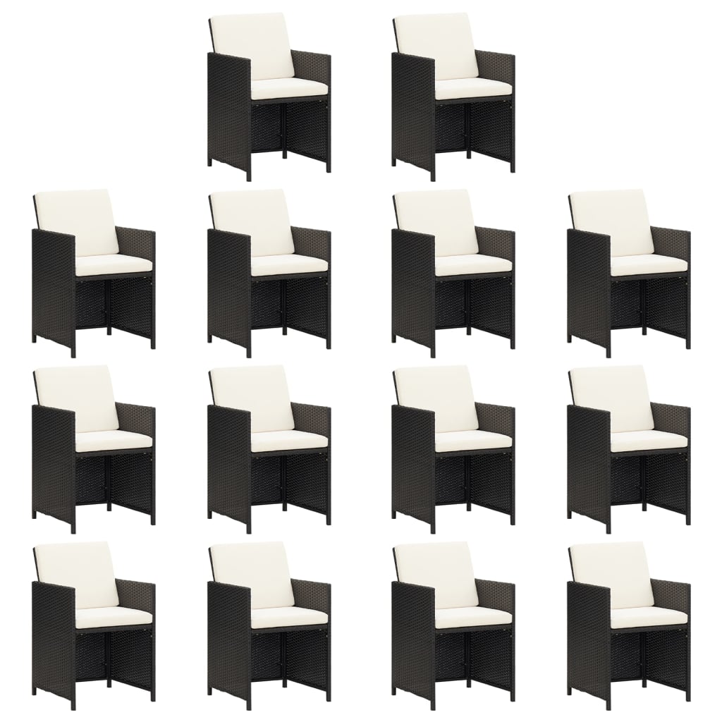 Set mobilier de exterior cu perne, 15 piese, negru, poliratan - Lando