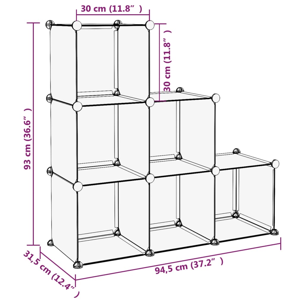Organizator cub de depozitare, 6 cuburi, transparent, PP Lando - Lando