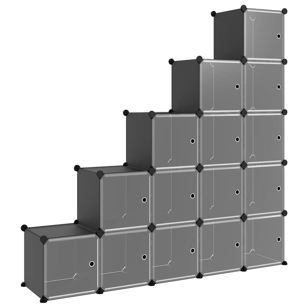 Organizator cub de depozitare cu uși, 15 cuburi, negru, PP Lando - Lando