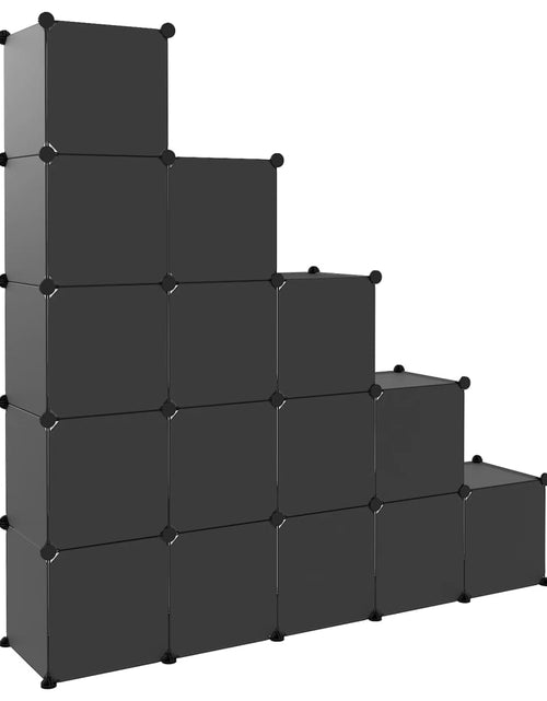 Загрузите изображение в средство просмотра галереи, Organizator cub de depozitare cu uși, 15 cuburi, negru, PP Lando - Lando
