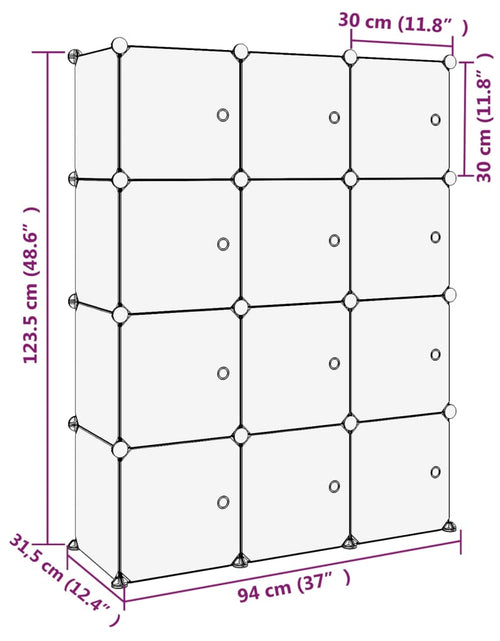 Încărcați imaginea în vizualizatorul Galerie, Organizator cub de depozitare cu uși, 12 cuburi, transparent PP Lando - Lando
