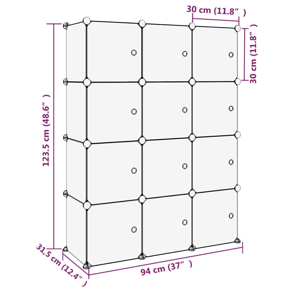 Organizator cub de depozitare cu uși, 12 cuburi, transparent PP Lando - Lando