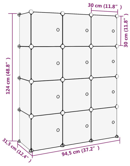 Загрузите изображение в средство просмотра галереи, Organizator cub de depozitare cu uși, 12 cuburi, negru, PP Lando - Lando
