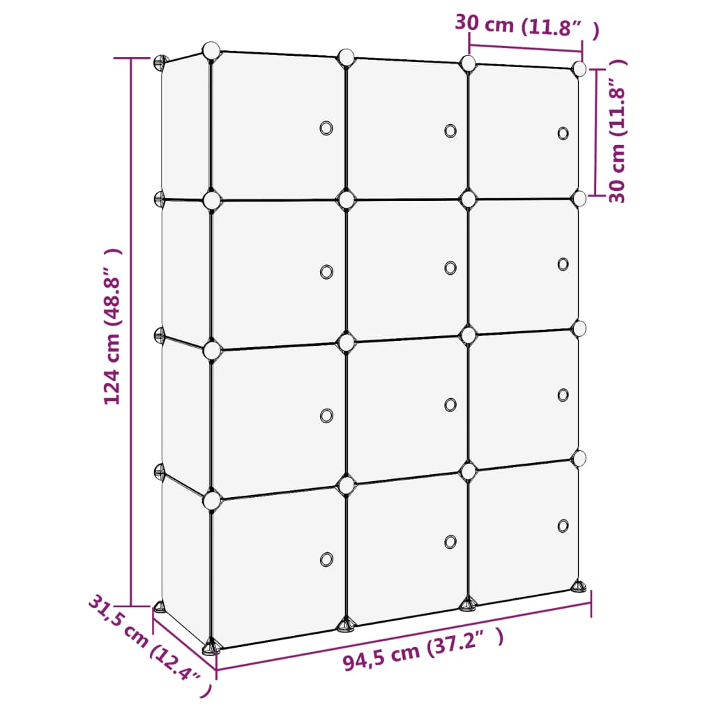 Organizator cub de depozitare cu uși, 12 cuburi, negru, PP Lando - Lando