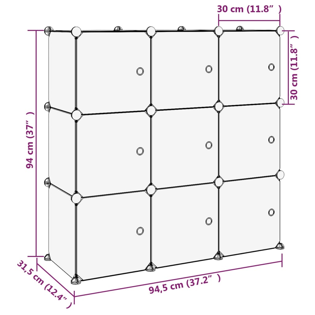 Organizator cub de depozitare cu uși, 9 cuburi, transparent PP Lando - Lando