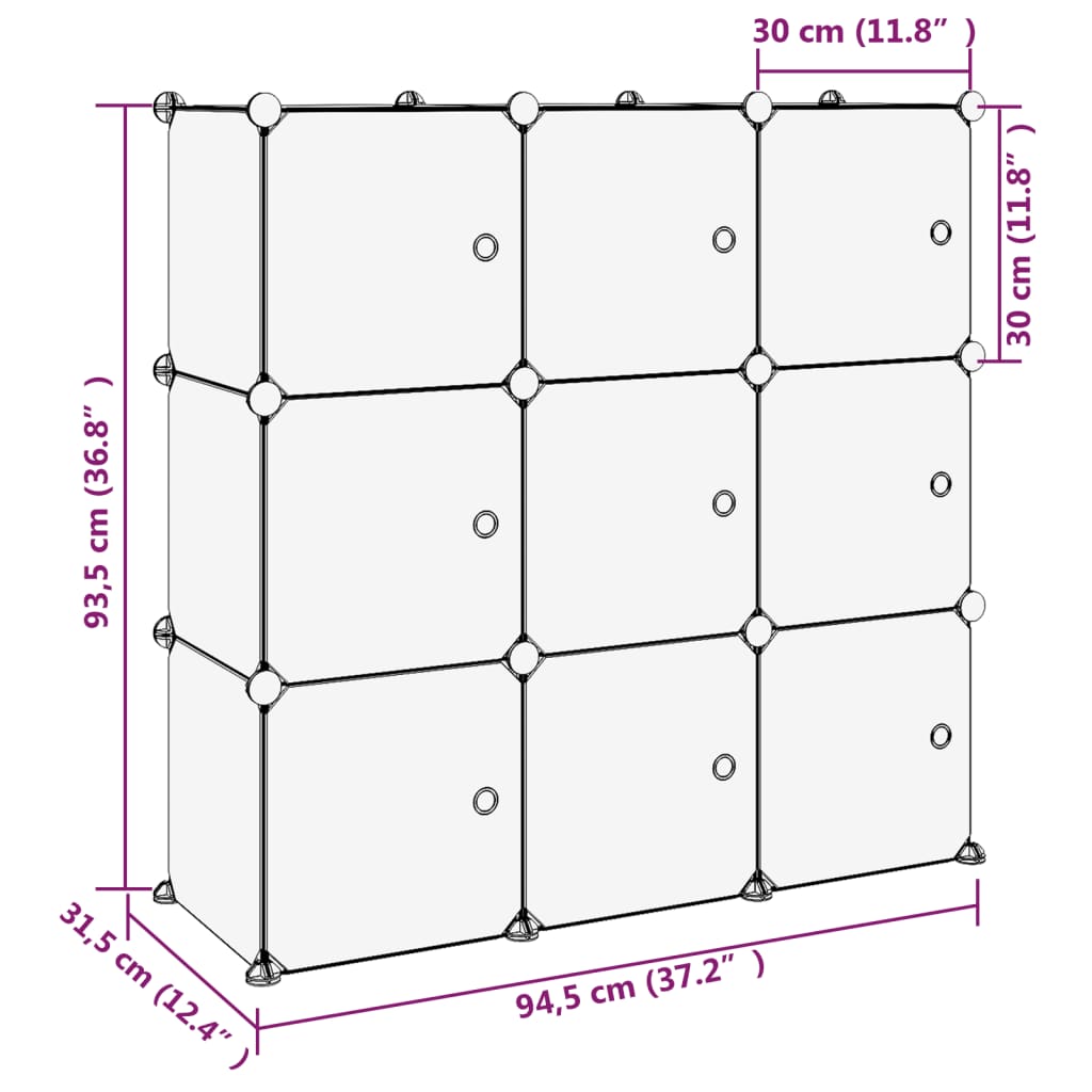 Organizator cub de depozitare cu uși, 9 cuburi, negru, PP Lando - Lando