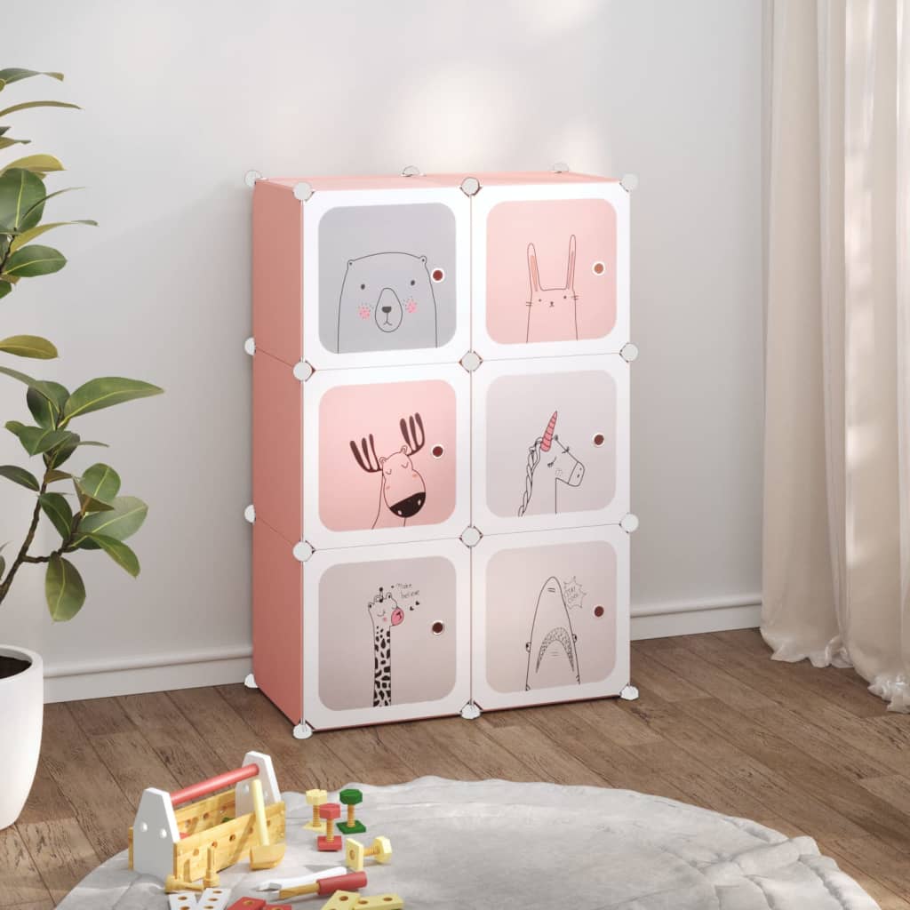 Dulap de depozitare cub pentru copii, 6 cuburi, roz, PP Lando - Lando