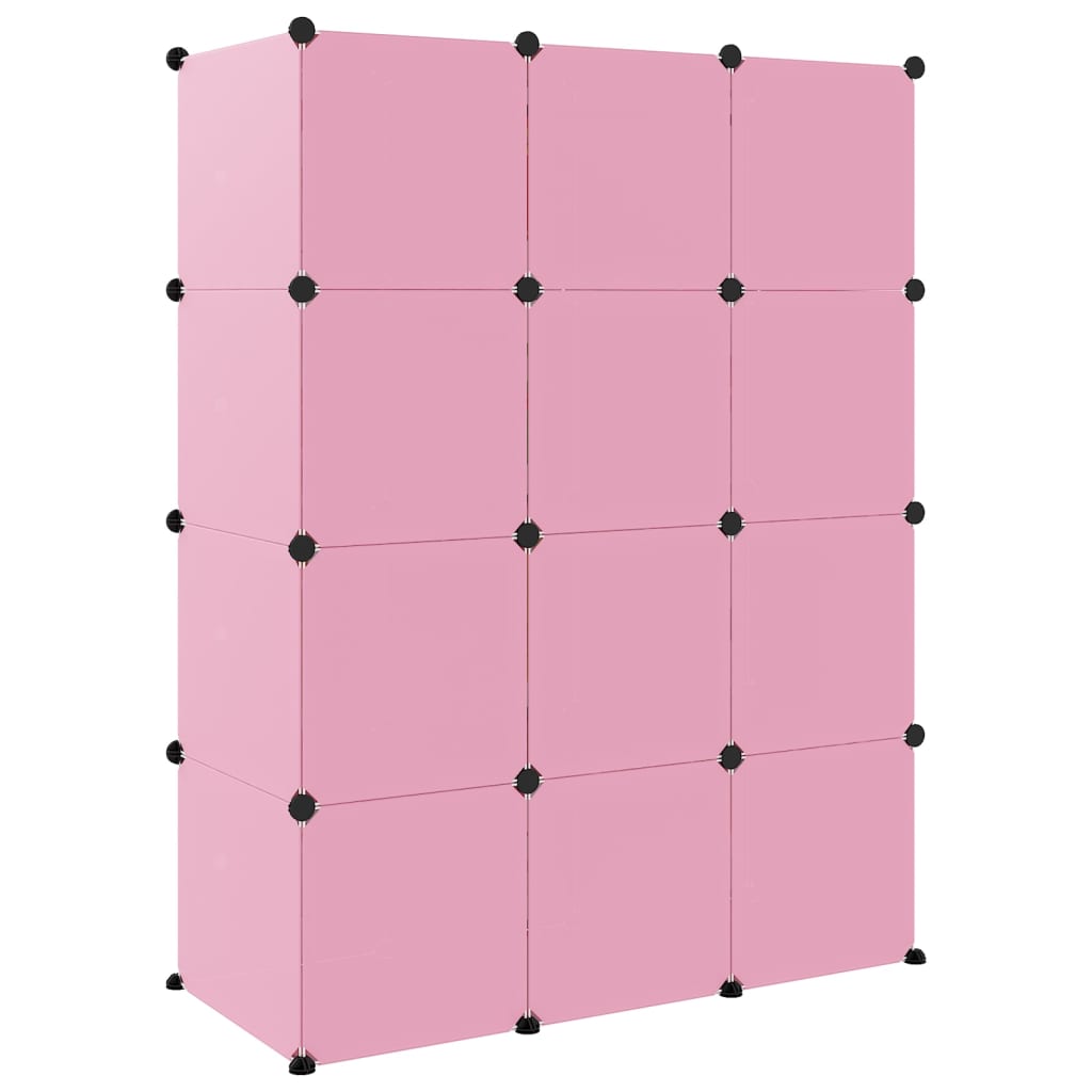 Dulap de depozitare cub pentru copii, 12 cuburi, roz, PP Lando - Lando