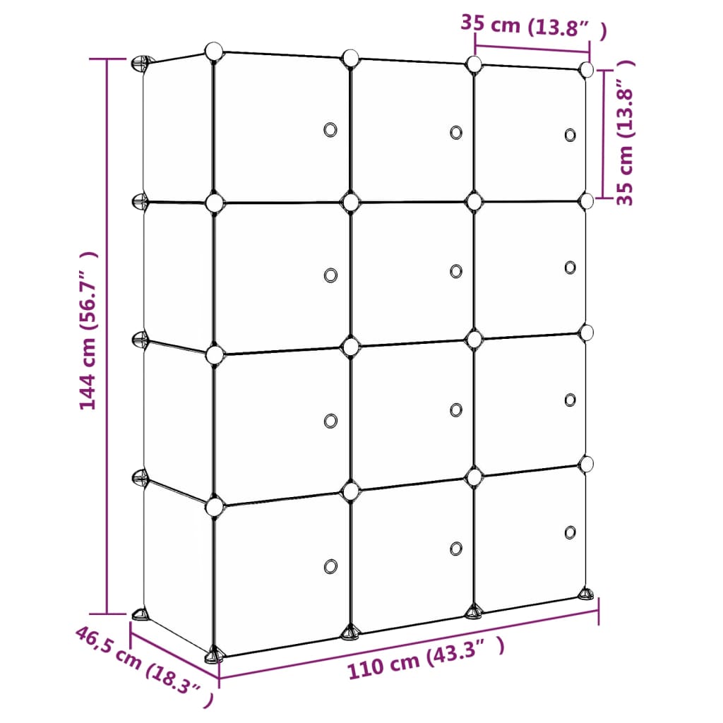 Dulap de depozitare cub pentru copii, 12 cuburi, roz, PP Lando - Lando