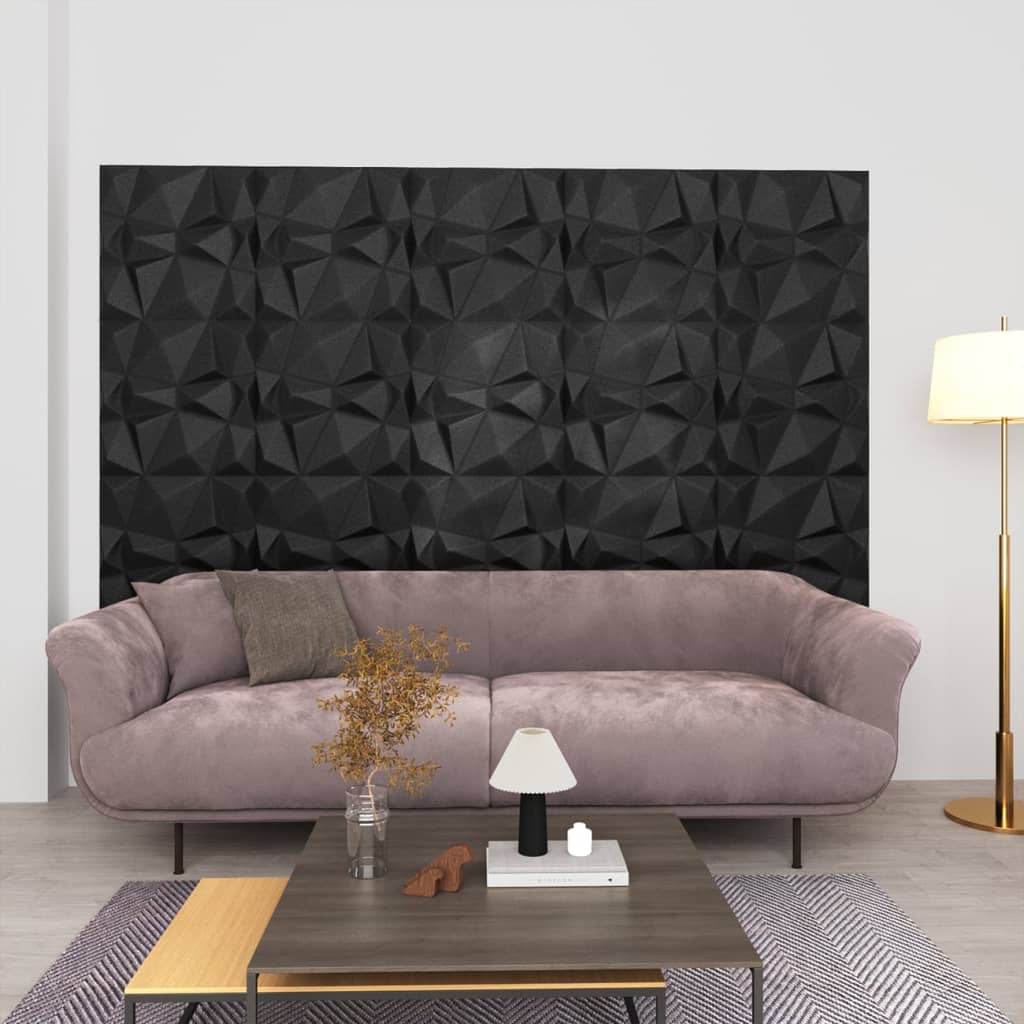 Panouri de perete 3D 24 buc. negru 50x50 cm model diamant 6 m² Lando - Lando