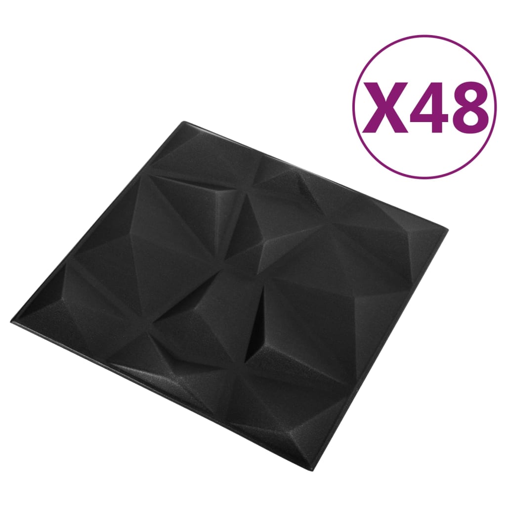Panouri de perete 3D 48 buc. negru 50x50 cm model diamant 12 m² Lando - Lando