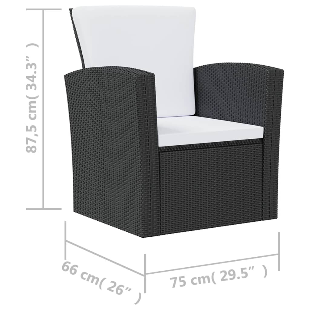 Set mobilier de grădină cu perne, 8 piese, negru, poliratan - Lando