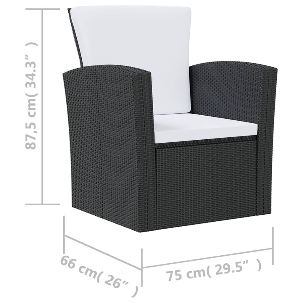 Set mobilier de grădină cu perne, 16 piese, negru, poliratan - Lando