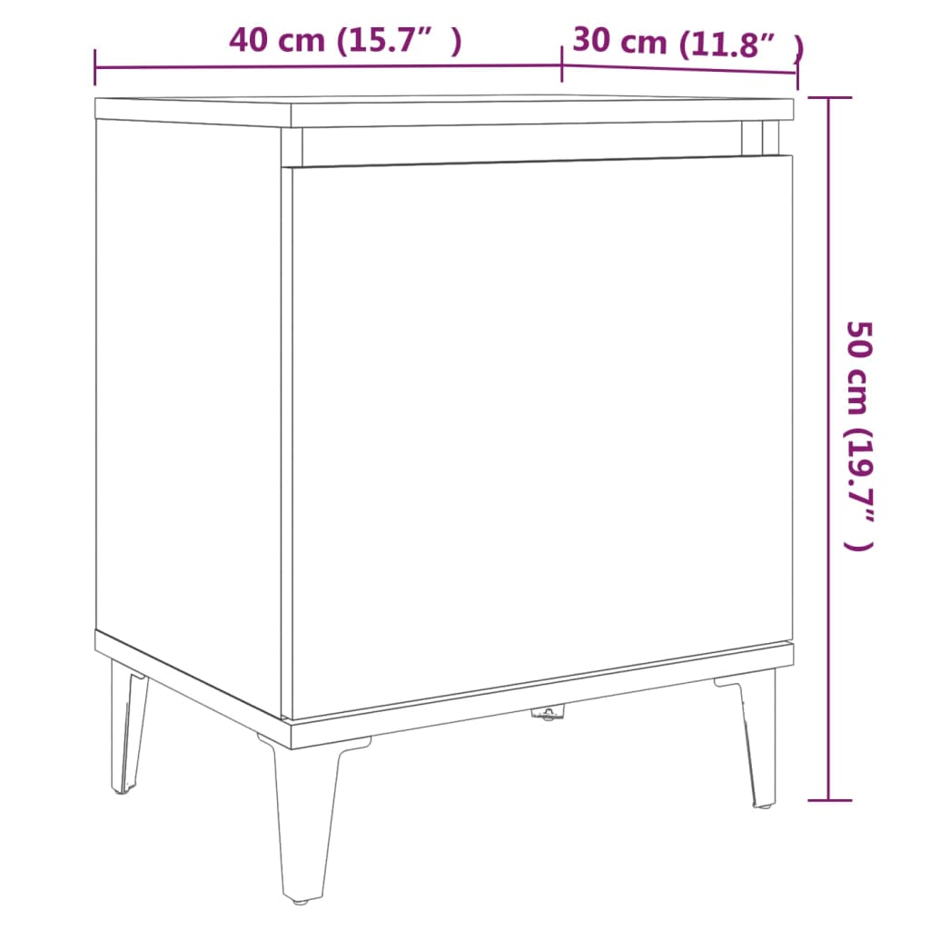 Noptiere picioare din metal 2 buc. stejar afumat, 40x30x50 cm - Lando