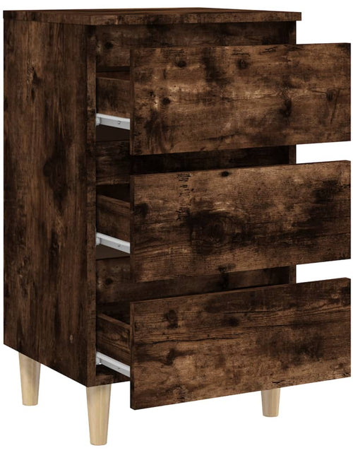 Загрузите изображение в средство просмотра галереи, Noptieră cu picioare lemn masiv, stejar afumat, 40x35x69 cm - Lando
