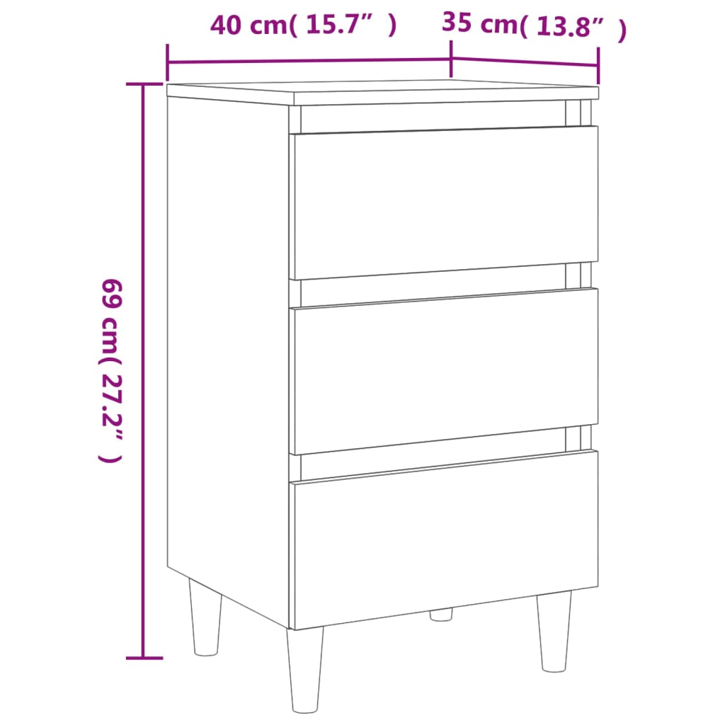 Noptiere picioare lemn masiv 2 buc. stejar afumat 40x35x69 cm - Lando