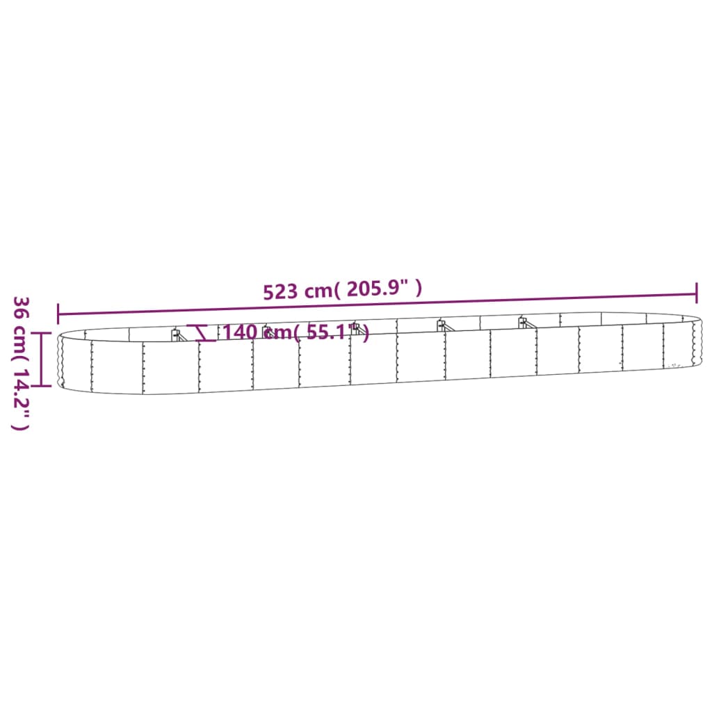 Jardinieră argintiu 523x140x36 cm oțel vopsit electrostatic Lando - Lando