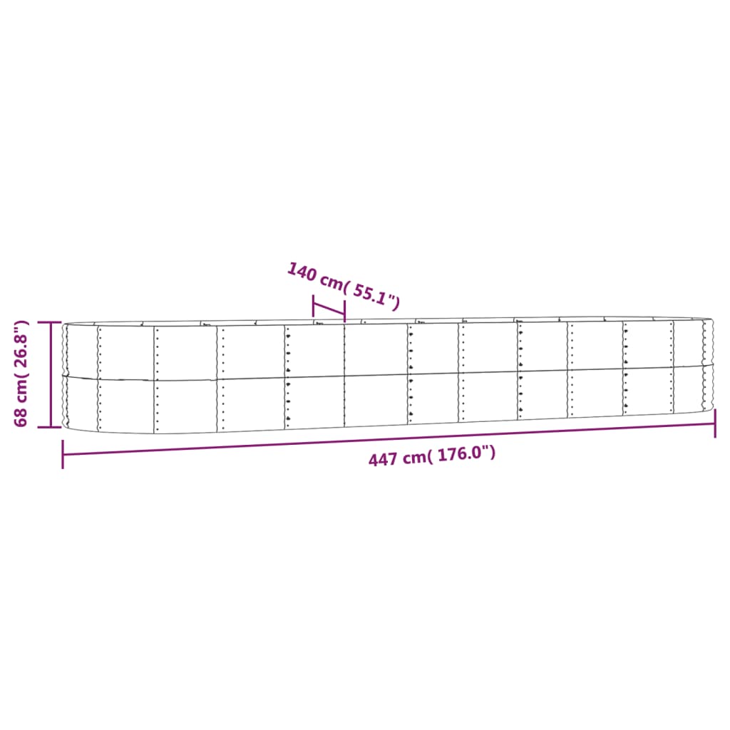 Strat înălțat grădină gri, 447x140x68 oțel vopsit electrostatic - Lando