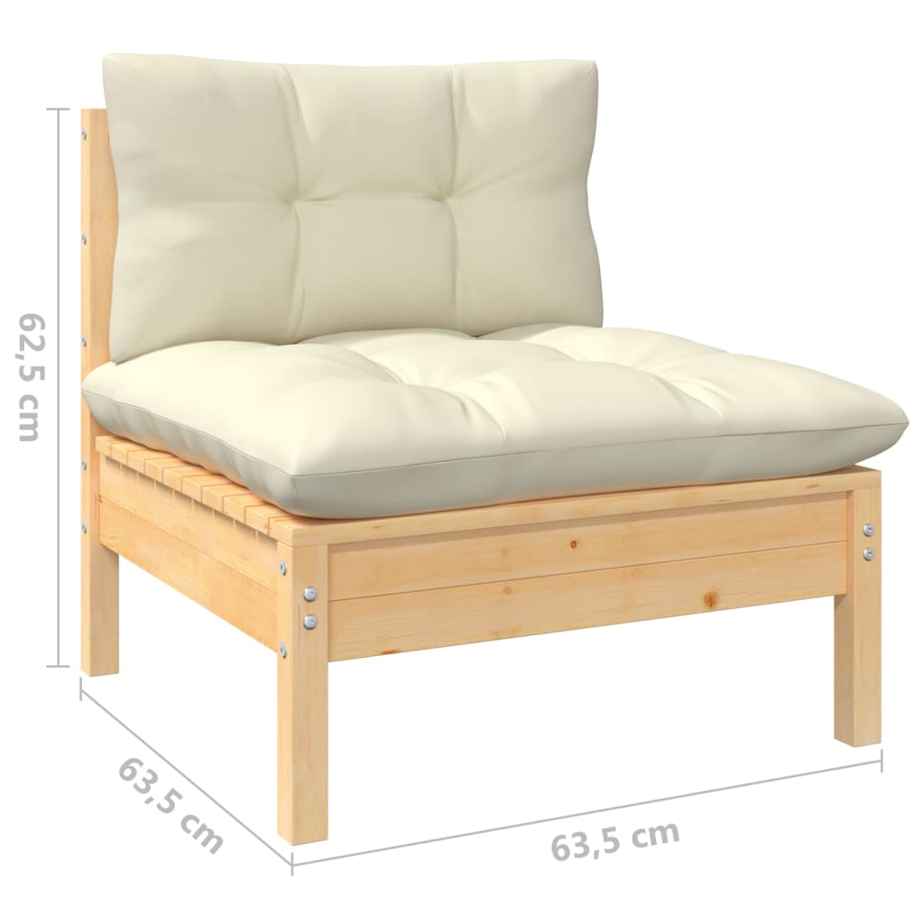 Set mobilier grădină cu perne, 4 piese, crem, lemn de pin - Lando